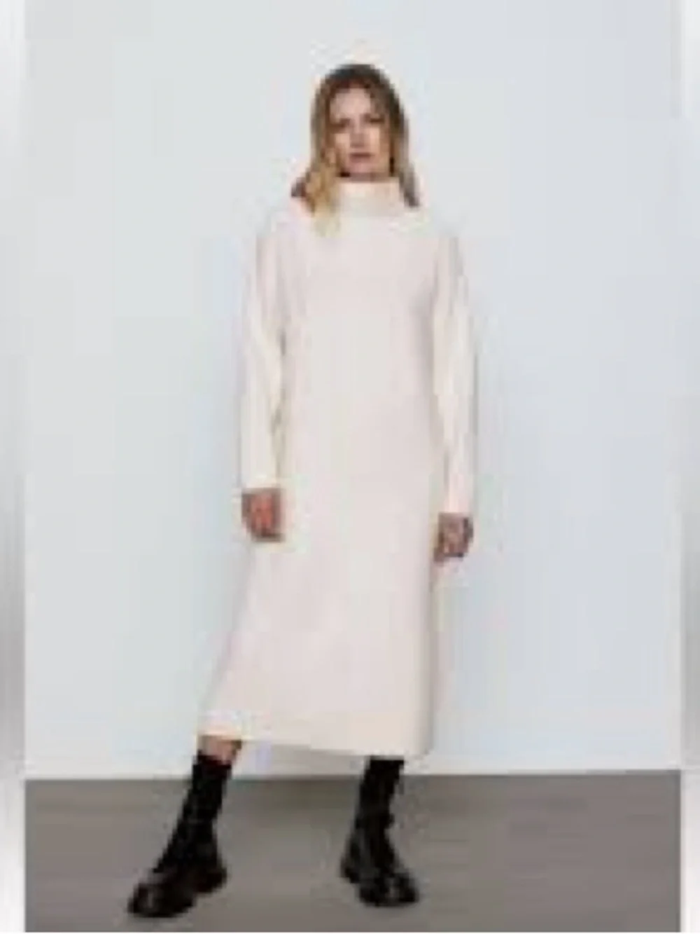 Zara Cream Midi Turtleneck Knit Dress